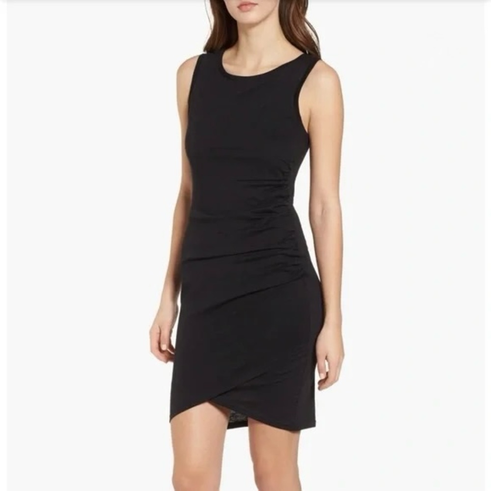 Leith Ruched Bodycon Sleeveless Midi Dress - Black - XS